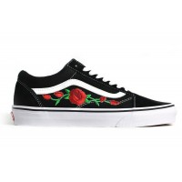 Vans Old Skool Red Rose черные с принтом роза