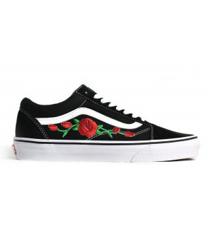 Vans Old Skool Red Rose черные с принтом роза